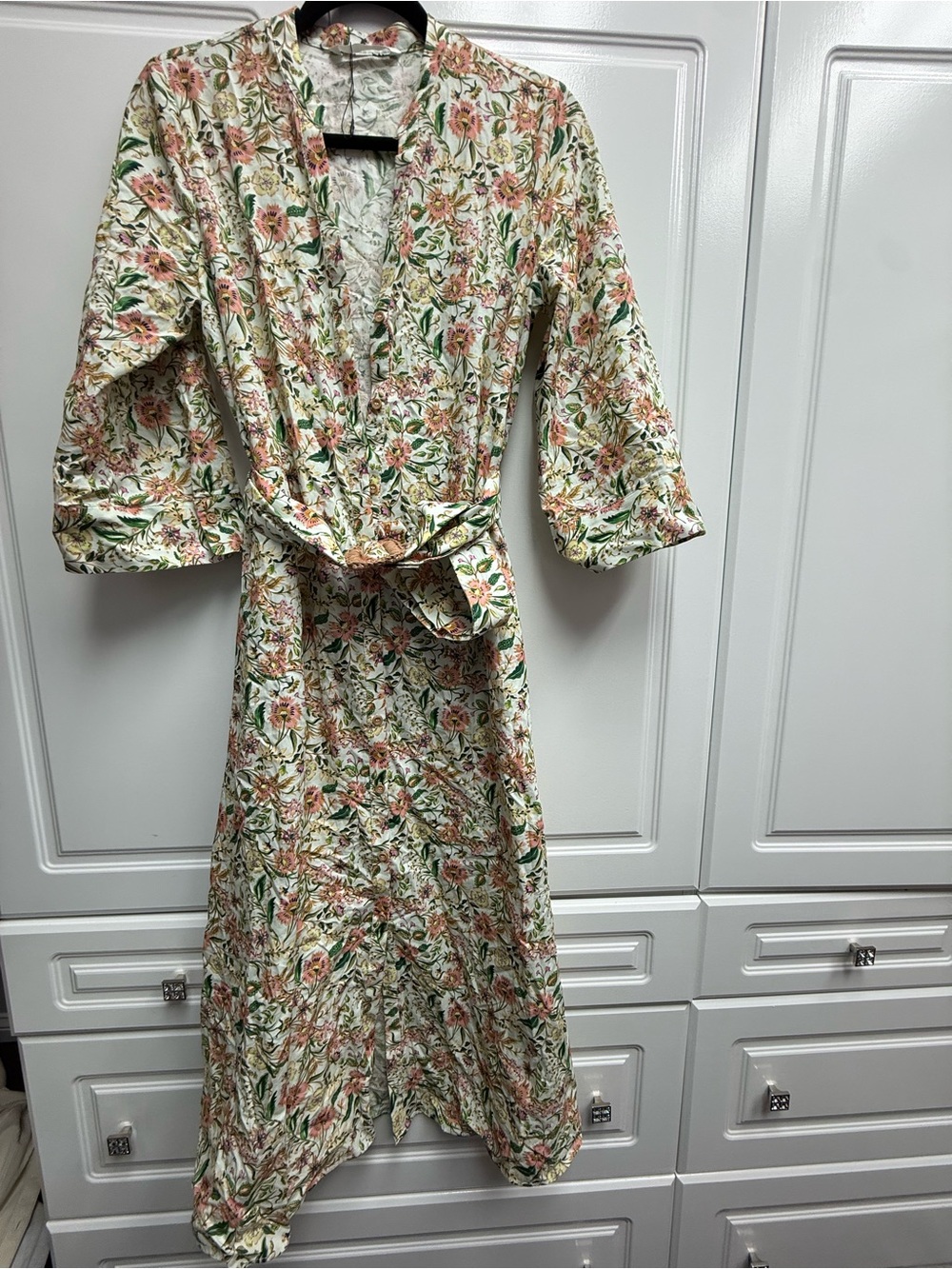 Zara Floral Wrap Maxi Dress in Cream, Pink & Green